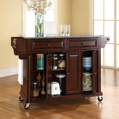Mahogany Granite Top 46" Kitchen Cart with Spice Rack and Storage