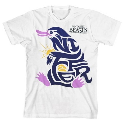 Fantastic Beasts Niffler Text Design Boy's White T-shirt