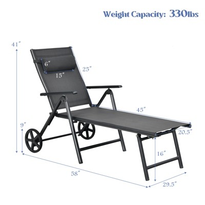 Gray Aluminum Outdoor Folding Lounge Chair Set with Cushions