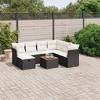 vidaXL 8 Piece Patio Sofa Set with Cushions Black Poly Rattan - Black and Cream 3x Middle 3x Corner Footrest Table - 2 of 4