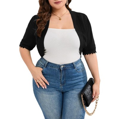 Plus Size Cardigan Shrug For Women Casual Short Sleeve Open Front Solid Curved Cardigan