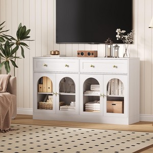 55in Buffet Cabinet with Storage, Farmhouse Sideboard Buffet Cabinet Large Console Coffee Bar Table with 2 Drawers and 4 Acrylic Doors for Kitchen - 1 of 4
