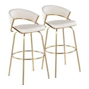 30" 360° Swivel Bar Stools with Faux Leather Upholstered Seat, Metal Frame, and Round Footrest (Set of 2) for Kitchen - 1 of 4