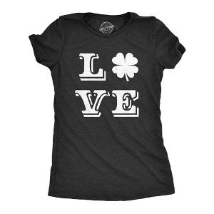 Womens LOVE Lucky Clover Saint Patricks Day Cute Green St. Paddys Shamrock T Shirt - Crazy Dog Women's T Shirt - 1 of 4
