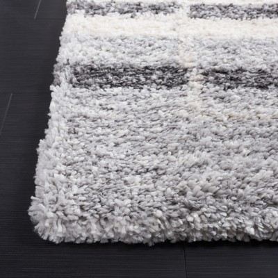 Ivory and Grey Hand-knotted Shag Area Rug 4' x 6'