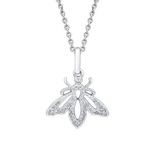 GILDED Sterling Silver Necklace with Natural Round-Cut Diamond Animal Shaped Pendant, 18-inch Silver Chain, 1/4 Carats Total Weight Diamonds - 1 of 4