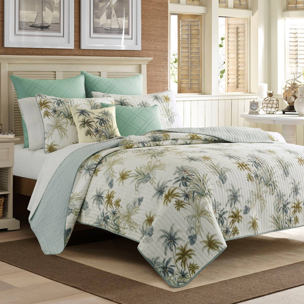 Full/Queen Serenity Palms Quilt Aqua - Tommy Bahama: Cotton Backing, Botanical Pattern, Machine Washable