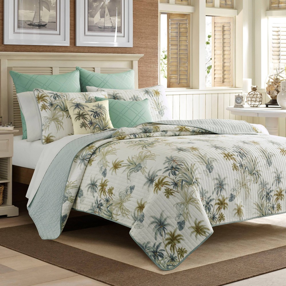 Photos - Duvet Tommy Bahama Twin Serenity Palms Quilt Aqua: Cotton Backing, Machine Washa 