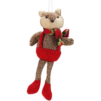 Raz Imports 9" Country Cabin Stuffed Fox with Red Overall Shorts Christmas Ornament - Brown