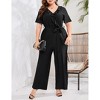 Clearlove Women Plus Size Ruffle V Neck Short Sleeve Tied Elastic Waist Wide Leg Jumpsuits Casual Rompers - 4 of 4