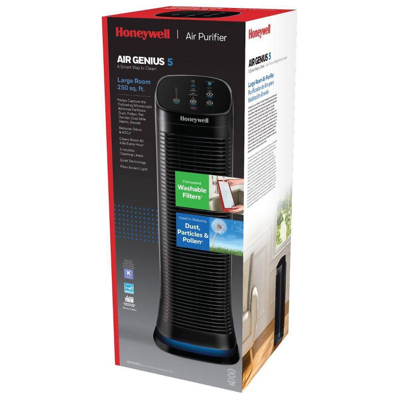 Honeywell HFD320 Air Genius 5 Air Purifier with Permanent Filter Large Rooms Black, 5 of 6