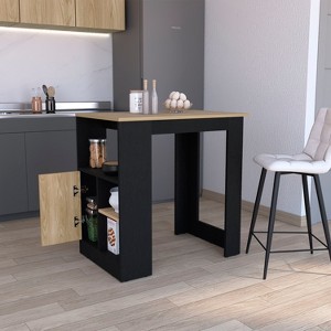 Gulches Stirling Kitchen Island with 1-Door Cabinet, Push-to-Open System, and Side Shelves ¨C Black & Natural Oak Finish - 1 of 4