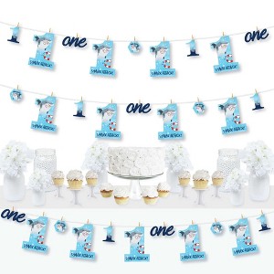 Big Dot of Happiness 1st Birthday Shark Zone - Jawsome Shark First Birthday Party DIY Decorations - Clothespin Garland Banner - 44 Pieces - 1 of 4