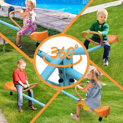 Dolonm 4-Seat Spinning Teeter Totter for Kids - Outdoor Swivel Seesaw Playground, Heavy-Duty Steel Backyard Toy