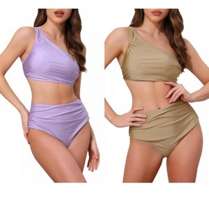INSPIRE CHIC Women's One Shoulder Push Up Top High Waisted Tummy Control Bottom Swimwear Bikini Suits 2 Sets - 1 of 4