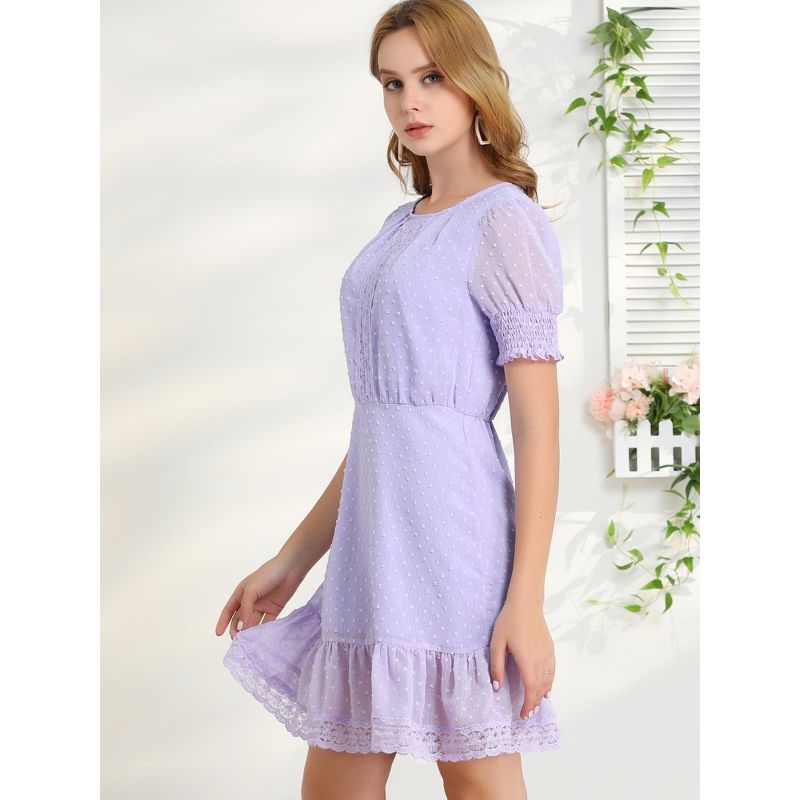 Allegra K Women's Elegant Short Sheer Sleeve Ruffle Hem Swiss Dots Chiffon Dress, 4 of 7