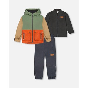 Deux par Deux Boy 3-In-1 Mid-Season Outerwear Set Gray, Beige, Orange, and Sage - 1 of 4