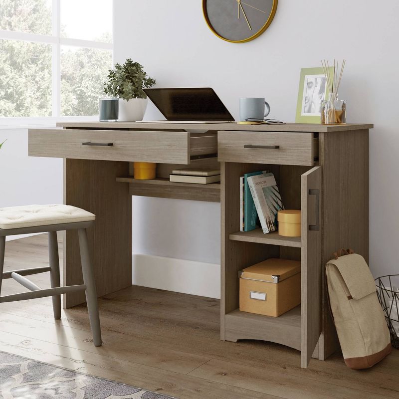 BeginningsHome Office Desk with Drawers Silver Sycamore - Sauder: Modern Industrial Style, Legal/Letter File Storage, MDF Construction, 5 of 7