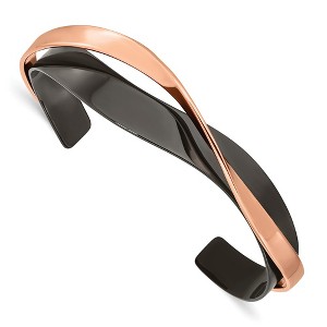 Chisel Stainless Steel Polished Black and Rose IP-plated Layered and Twisted Cuff Bangle - 1 of 3