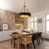 BAOURE 35.3" Drum Chandelier 8-Light Modern Farmhouse Chandelier Large Black and Wood Texture Pendant Light Fixture for Dining Room Kitchen Island - 2 of 4