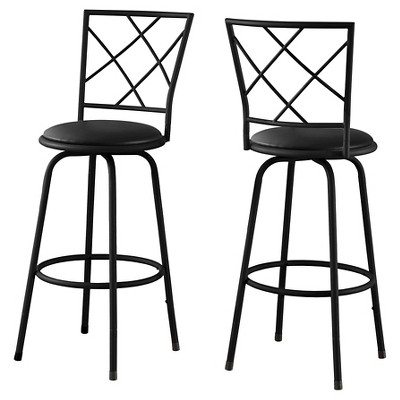 Black Metal Swivel Bar Stool with Leather Seat, Set of 2