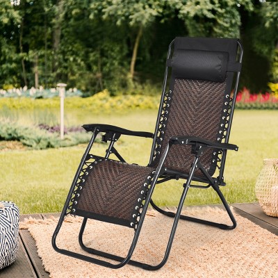 Brown Rattan Zero Gravity Recliner with Cushions and Arms