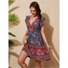 Clearlove Women's Summer Wrap V Neck Bohemian Floral Print Ruffle Swing A Line Beach Mini Dress - 3 of 4