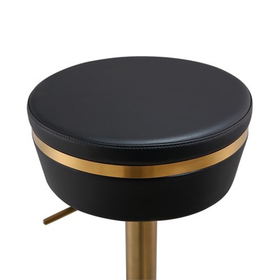 Astro Contemporary Black and Gold Vegan Leather Swivel Stool