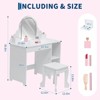 Kids Vanity with Lighted Mirror & Stool, with Drawer & Open Shelves, 2 in 1 Little Girls Vanity Table for 3-9 Yrs Girls - 3 of 4
