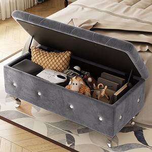 Hooseng End of Bed Storage Bench Safety,  PU Storage Bench with Button Tufted, Storage Ottoman Bench with Flipping Lid and Storage - 1 of 4