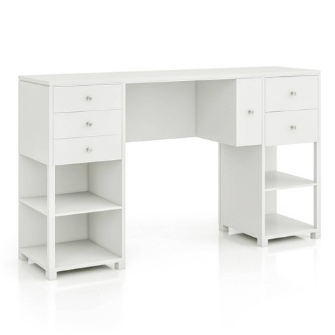 IFANNY White Computer Desk with Drawers, Modern Office Desk with