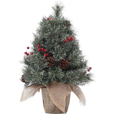 Acekool 2ft Mini Tabletop Tree - Pre-Lit LED Decor with Pinecone Accents