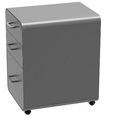 Gray Powder-Coated Steel Mobile 3-Drawer File Cabinet with Lock