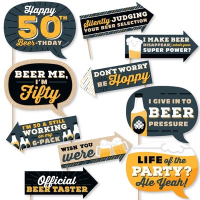 Big Dot of Happiness Funny Cheers and Beers to 50 Years - 50th Birthday Party Photo Booth Props Kit - 10 Piece