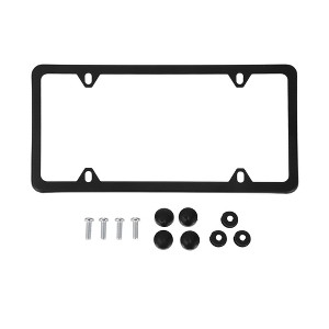 Unique Bargains License Plate Frame with Screws Caps 4 Hole 1 Set Triangle Square Hole Narrow Frame Stainless Steel - 1 of 4