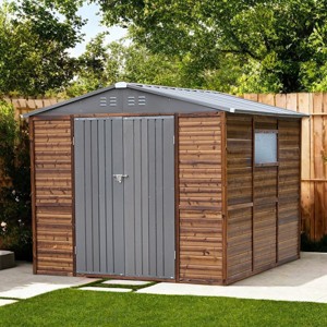8x8 FT Outdoor Tool Shed, Iron & Wood Garden Storage Shed for Tools and Equipment, Weather-Resistant Garden Tool Organizer – Cuddlewood - 1 of 4