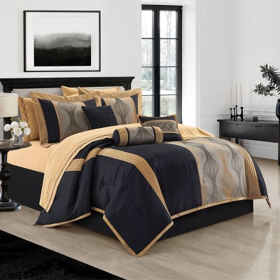 King Black and Gold Microfiber 15-Piece Comforter Set