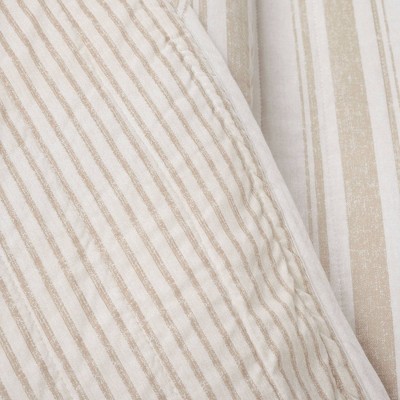 Farmhouse Stripe King Cotton Quilt Set in Neutral - Reversible