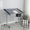 Adjustable Art Drawing Desk Craft Station Drafting with 2 Non-woven fabric Slide Drawers and 4 Wheels,114*60*74cm(3.74*1.97*2.43ft) - 3 of 4