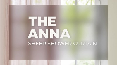 Ivory Sheer Striped Fabric Shower Curtain with Liner