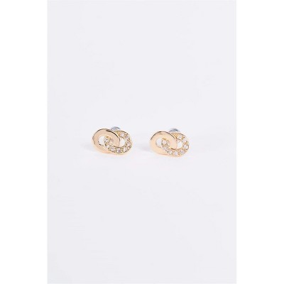 Slickblue Gold & Rhinestone Stud Earrings, Linked Twisted Hoop Design, Small Delicate Jewelry, 0.4"