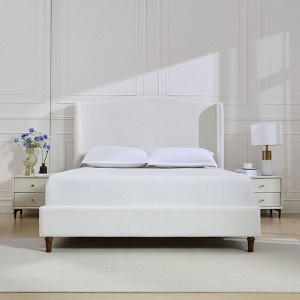 Okak King Size Bed Frame, Upholstered Wingback, Premium Cream White Chenille for Bedroom, Minimalist Designs - 1 of 4