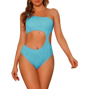 INSPIRE CHIC Women's One Shoulder Asymmetric Waist Cutout Ribbed Swimwear Monokini One Piece - 1 of 4