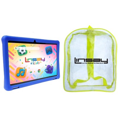 LINSAY 10.1"Octa Core  256GB Storage Android 15 Tablet with Blue Kids Defender Case and Back Pack