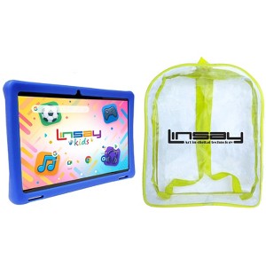 LINSAY 10.1"Octa Core  256GB Storage Android 15 Tablet with Blue Kids Defender Case and Back Pack - 1 of 4