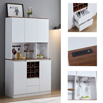 Farmhouse Coffee Bar Wine Cabinet, 68.9" Kitchen Buffet Cabinet With Storage Shelf, Drawers, Wine Cabinet, Multifunctional Bar Cabinet For Dining Room