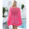 Coolmee Women's Crochet Cardigan Solid Lightweight Tie Front Tops Hollow Out Beach Cover Up Long Sleeves Summer Knit Cover Cardigan One Size Rose red - 3 of 4