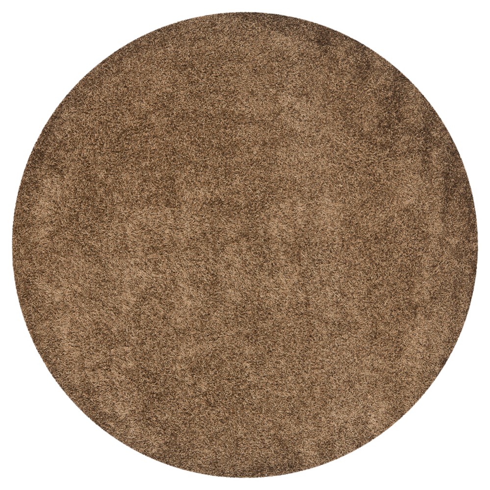 Light Brown Solid Shag/Flokati Tufted Round Area Rug - (7' Round) - Safavieh