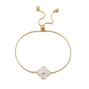 Adornia 14k Gold Plated Mother of Pearl Initial Clover Bolo Bracelet - 1 of 4