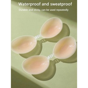 TIME HOLLOW Solid Color Silicone Adhesive Bra - Thinly Padded Push-Up Nipple Covers - 1 of 3